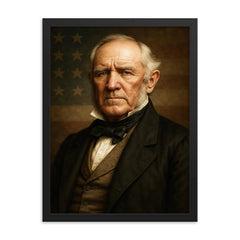 Sam Houston portrait framed print on a plain backdrop in size 18"x24".
