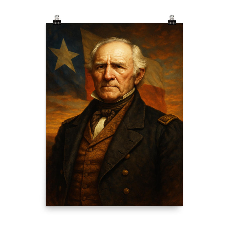 Sam Houston poster on a plain backdrop in size 8