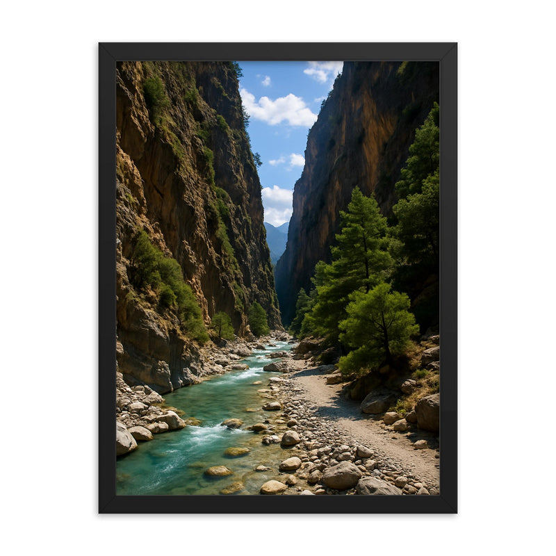 Samaria Gorge Crete Greece framed print on a plain backdrop in size 18