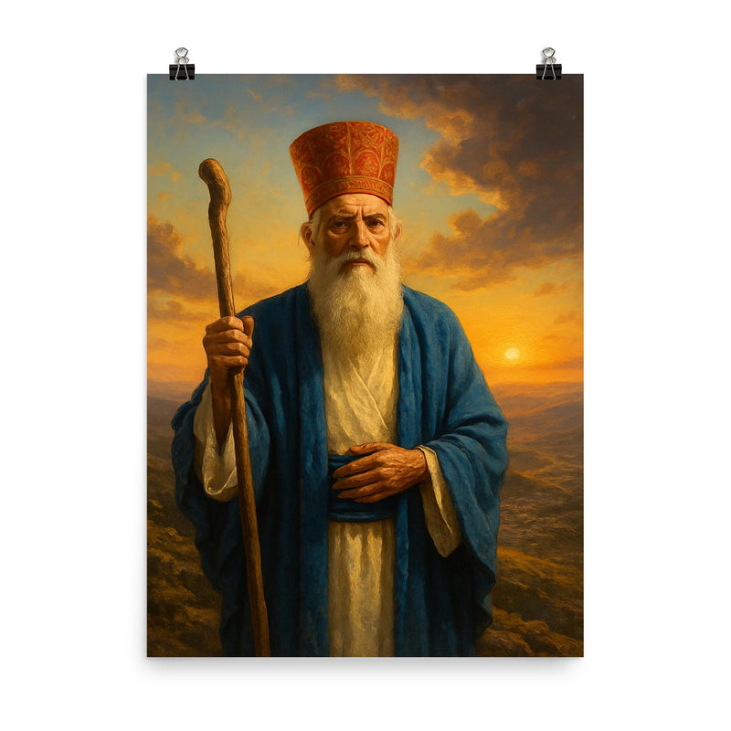Samaritan high priest on Mount Gerizim poster on a plain backdrop in size 8