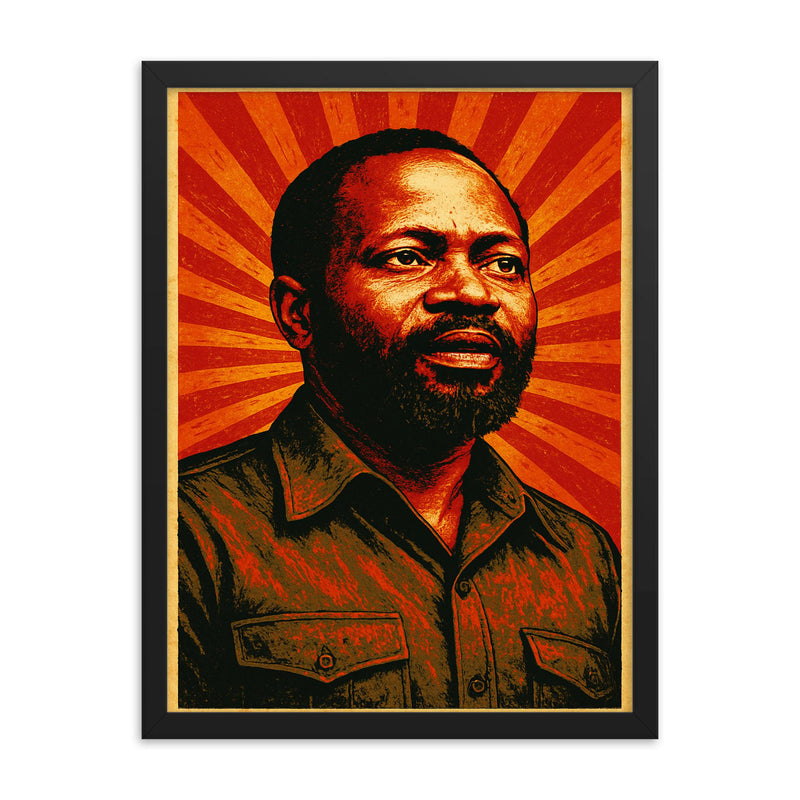 Samora Machel framed print on a plain backdrop in size 18