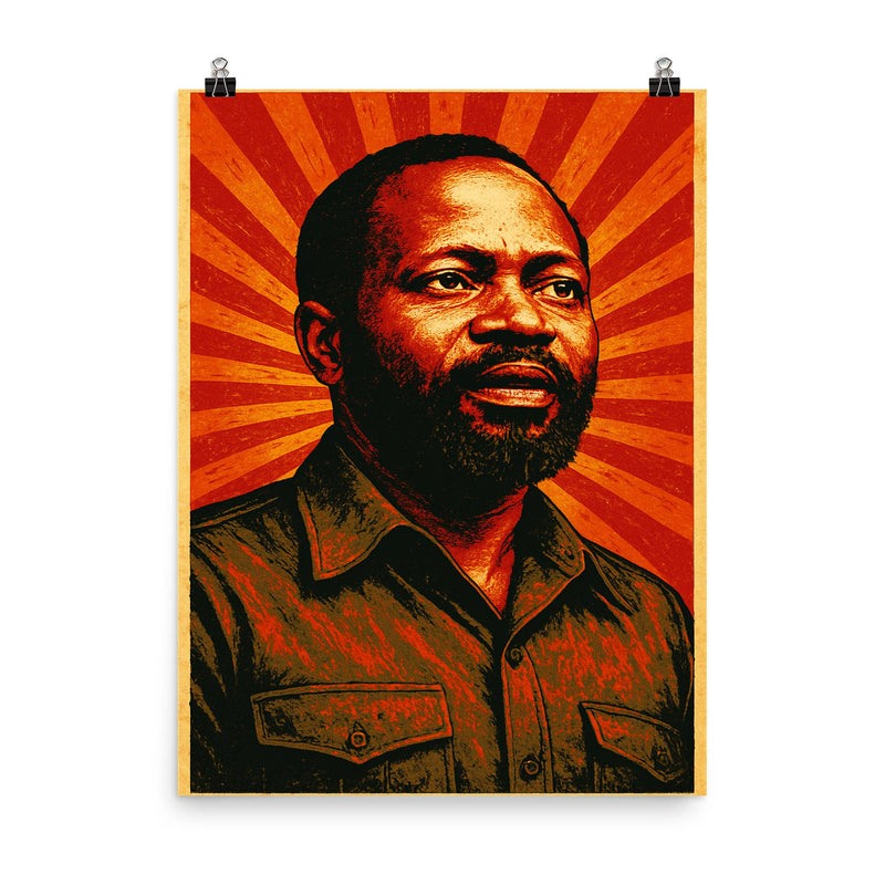 Samora Machel poster on a plain backdrop in size 8
