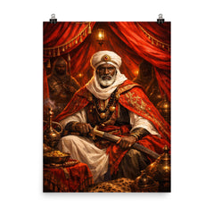 Samory Toure in scarlet field tent poster on a plain backdrop in size 8"x10".