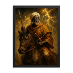Samory Touré cavalry thunder portrait framed print on a plain backdrop in size 18"x24".