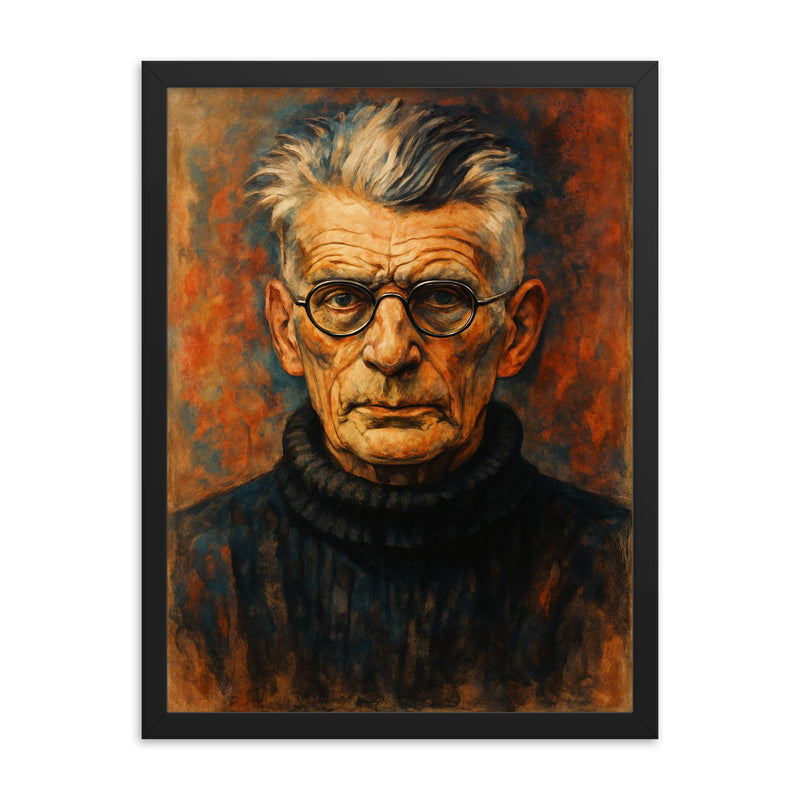 Samuel Beckett framed print on a plain backdrop in size 18