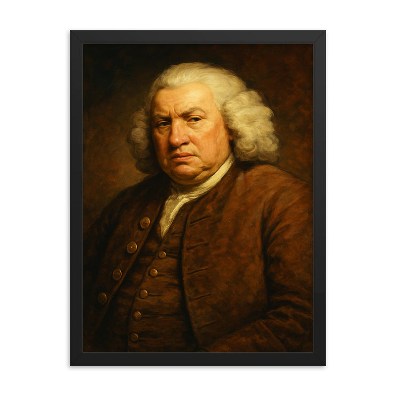 Samuel Johnson framed print on a plain backdrop in size 18