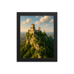 San Marino Three Towers Ridge San Marino framed print on a plain backdrop in size 8"x10".