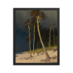 Sandy Coastline by Ivan Ivanovich Shishkin framed print on a plain backdrop in size 16"x20".