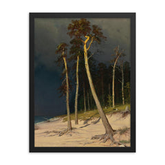 Sandy Coastline by Ivan Ivanovich Shishkin framed print on a plain backdrop in size 18"x24".