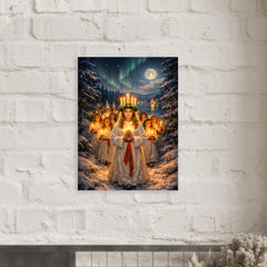 Sankta Lucia procession through Nordic darkness metal print mockup