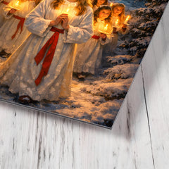 Sankta Lucia procession through Nordic darkness metal print mockup
