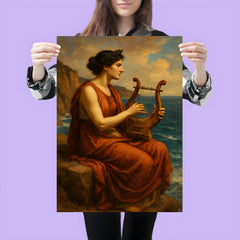 Sappho on sea cliff with lyre poster 3