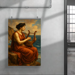 Sappho on sea cliff with lyre poster 4