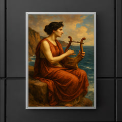Sappho on sea cliff with lyre poster 5