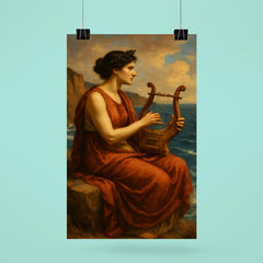 Sappho on sea cliff with lyre poster 6