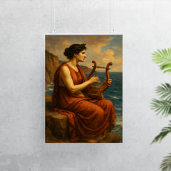 Sappho on sea cliff with lyre poster 7
