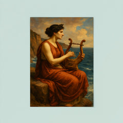 Sappho on sea cliff with lyre poster 8