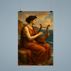 Sappho on sea cliff with lyre poster 9