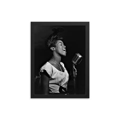 Sarah Vaughan framed print on a plain backdrop in size 12"x16".