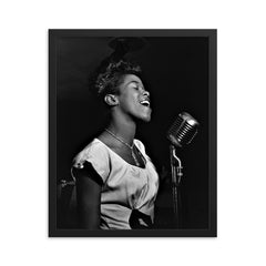 Sarah Vaughan framed print on a plain backdrop in size 16"x20".