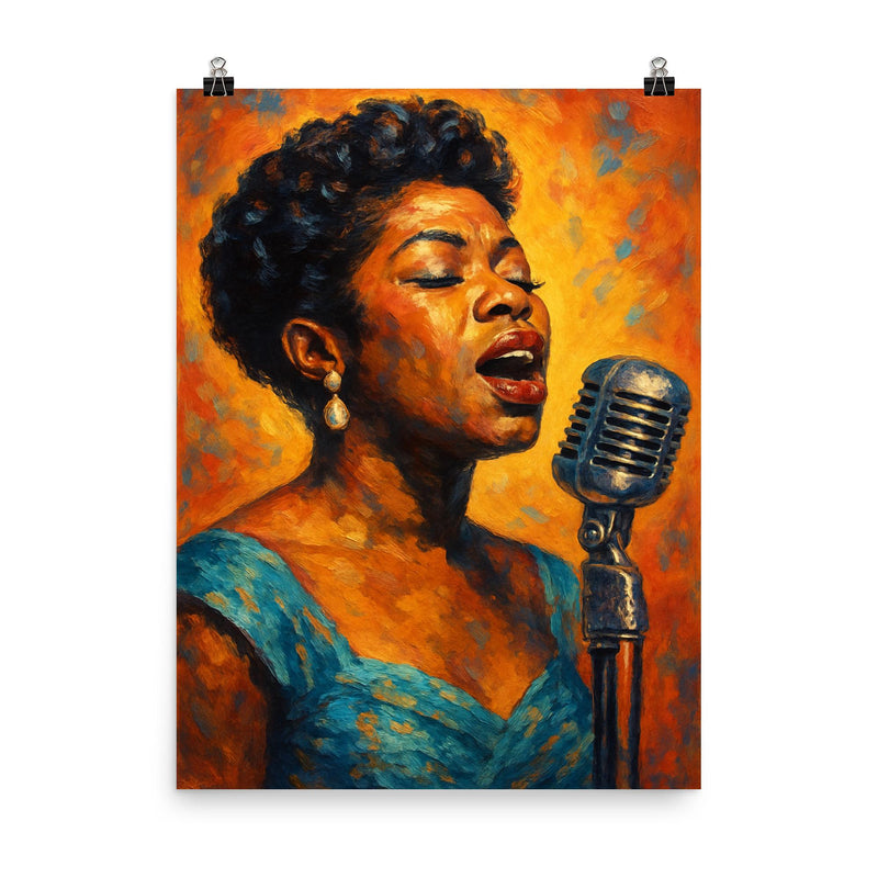 Sarah Vaughan poster on a plain backdrop in size 8