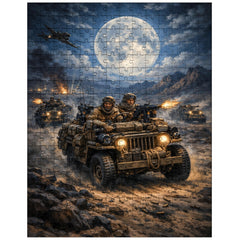 SAS jeep raid in North African moonlight jigsaw puzzle