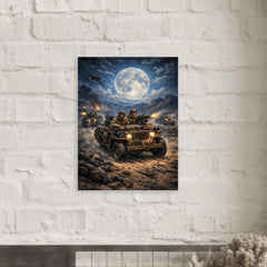 SAS jeep raid in North African moonlight metal print mockup