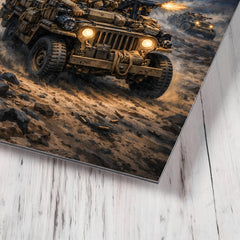 SAS jeep raid in North African moonlight metal print mockup