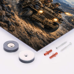 SAS jeep raid in North African moonlight metal print mockup
