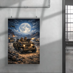 SAS jeep raid in North African moonlight poster 4