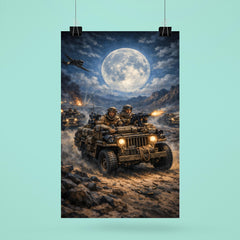 SAS jeep raid in North African moonlight poster 6