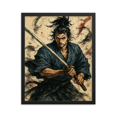 Sasaki Kojiro framed print on a plain backdrop in size 16"x20".