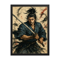 Sasaki Kojiro framed print on a plain backdrop in size 18"x24".