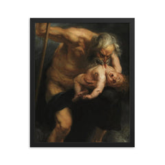 Saturn Devouring His Son by Peter Paul Rubens, 1636 framed print on a plain backdrop in size 16"x20".