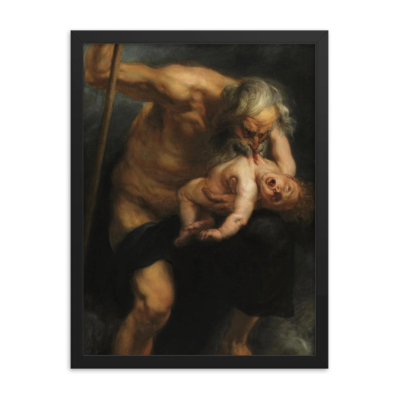 Saturn Devouring His Son by Peter Paul Rubens, 1636 framed print on a plain backdrop in size 18