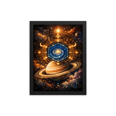 Saturn's hexagon like occult geometry framed print on a plain backdrop in size 12"x16".