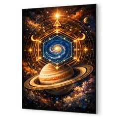 Saturn's hexagon like occult geometry metal print mockup