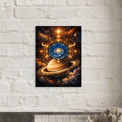 Saturn's hexagon like occult geometry metal print mockup