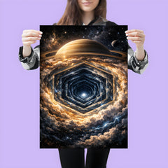 Saturn's hexagon seen as polar geometric abyss poster 3
