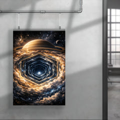 Saturn's hexagon seen as polar geometric abyss poster 4