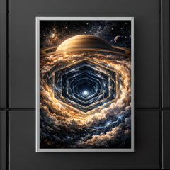 Saturn's hexagon seen as polar geometric abyss poster 5