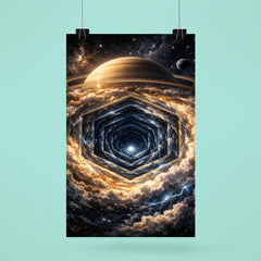 Saturn's hexagon seen as polar geometric abyss poster 6