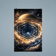 Saturn's hexagon seen as polar geometric abyss poster 9