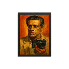 Satyajit Ray framed print on a plain backdrop in size 12"x16".