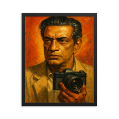 Satyajit Ray framed print on a plain backdrop in size 16"x20".