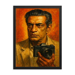 Satyajit Ray framed print on a plain backdrop in size 18"x24".