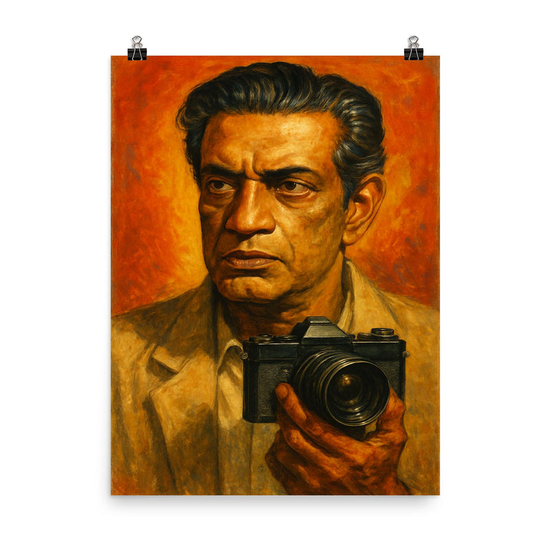 Satyajit Ray poster on a plain backdrop in size 8