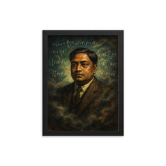 Satyendra Nath Bose amid quantum blackboard haze framed print on a plain backdrop in size 12"x16".