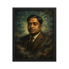Satyendra Nath Bose amid quantum blackboard haze framed print on a plain backdrop in size 16"x20".