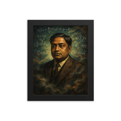Satyendra Nath Bose amid quantum blackboard haze framed print on a plain backdrop in size 8"x10".